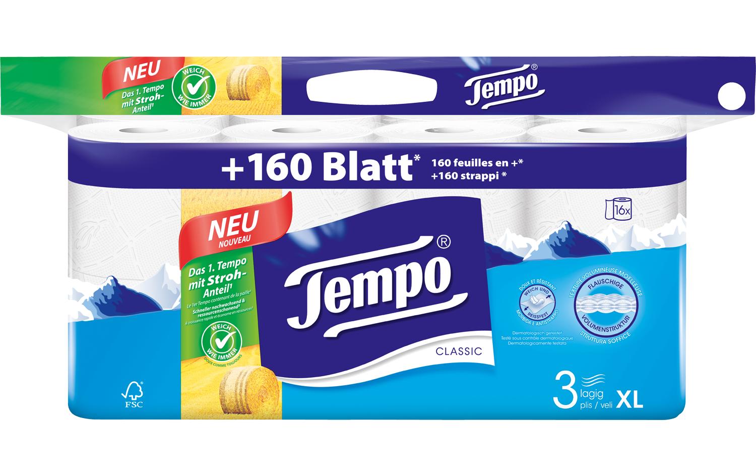 Tempo Toilettenpapier 3-lagig weiss 16 Rollen à 150 Blatt