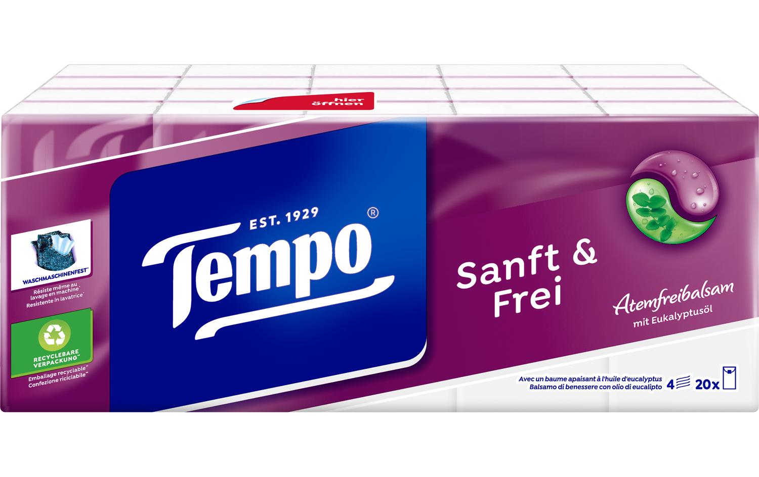 Tempo Taschentücher sanft&frei 20 x 9 20 Päckchen à 9 Taschentücher