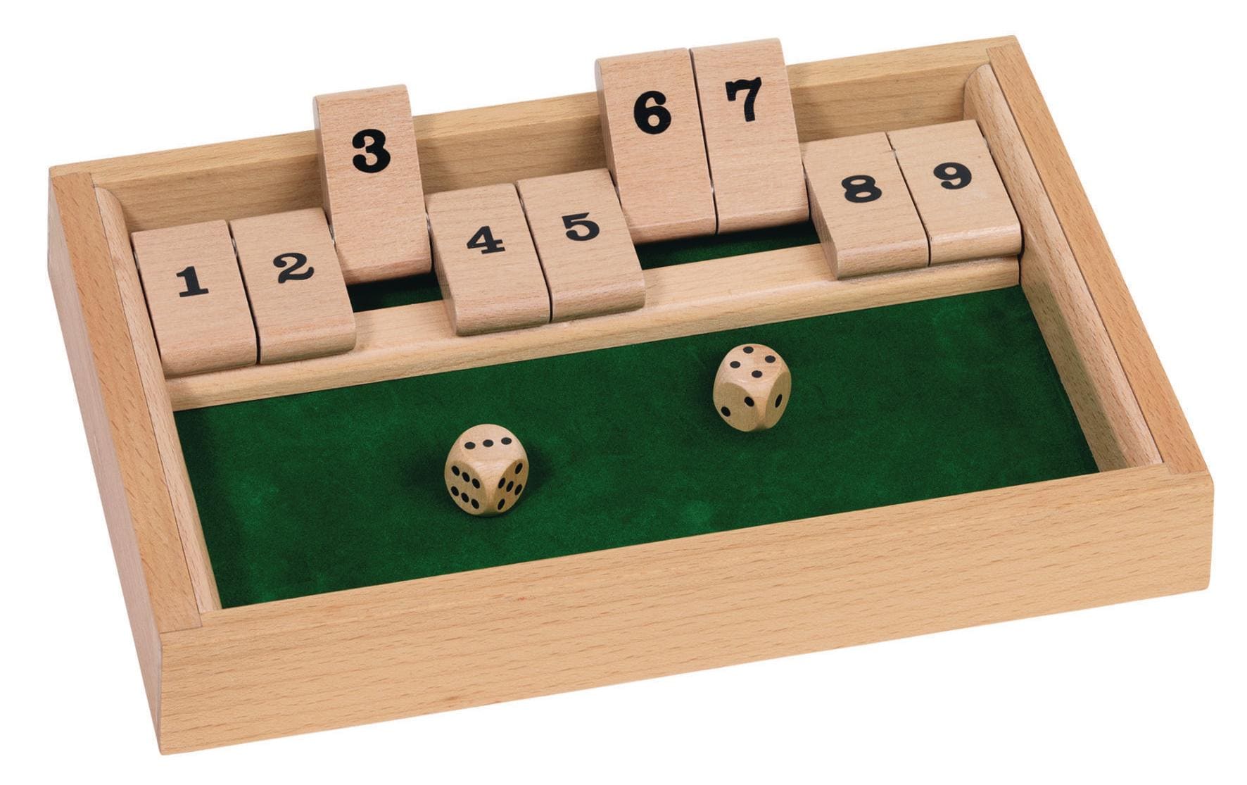 Würfelspiel Shut the box 25,5 x 17,5 x 3,2 cm, Holz, 2 Würfel