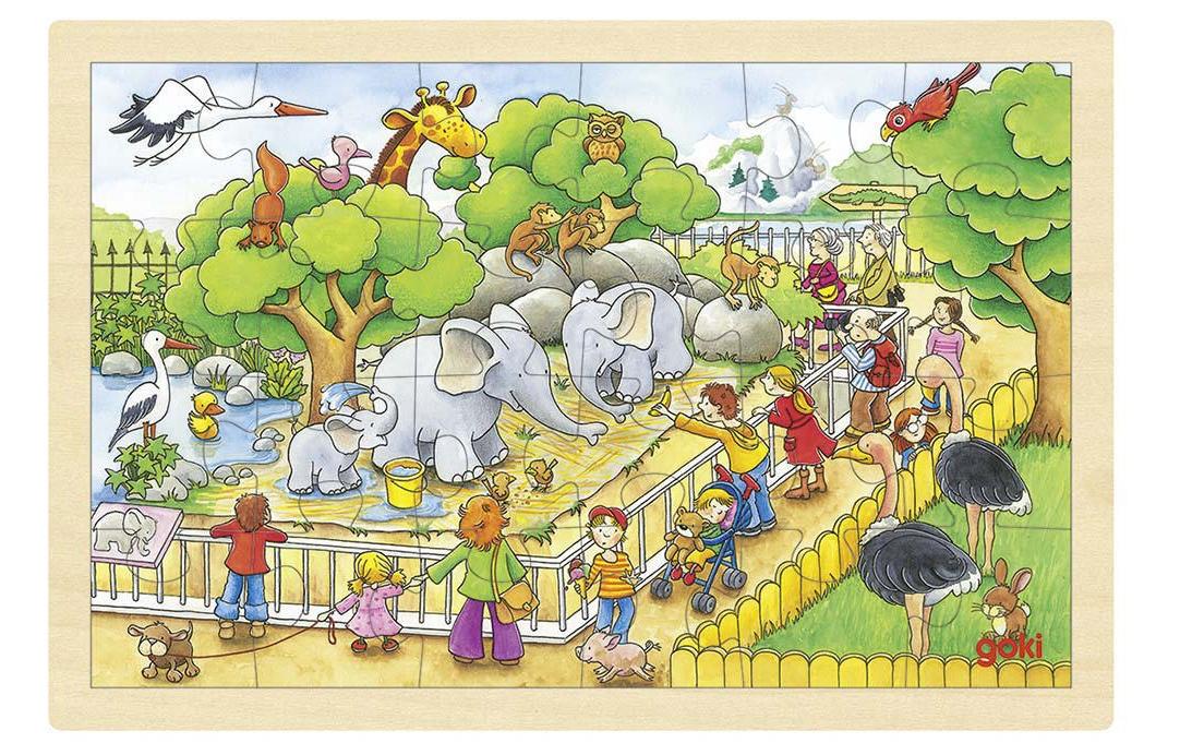 Goki Einlegepuzzle Zoobesuch 30 x 20 x 0,8 cm, Holz, 24 Teile