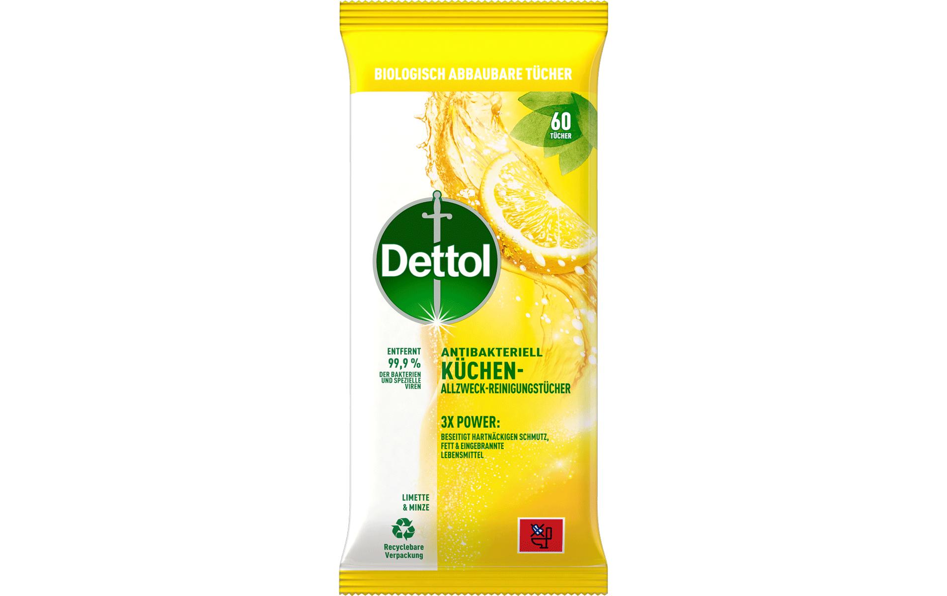 Dettol Küche Allzweck-Reinigungstücher 60 Tücher Limette Minze