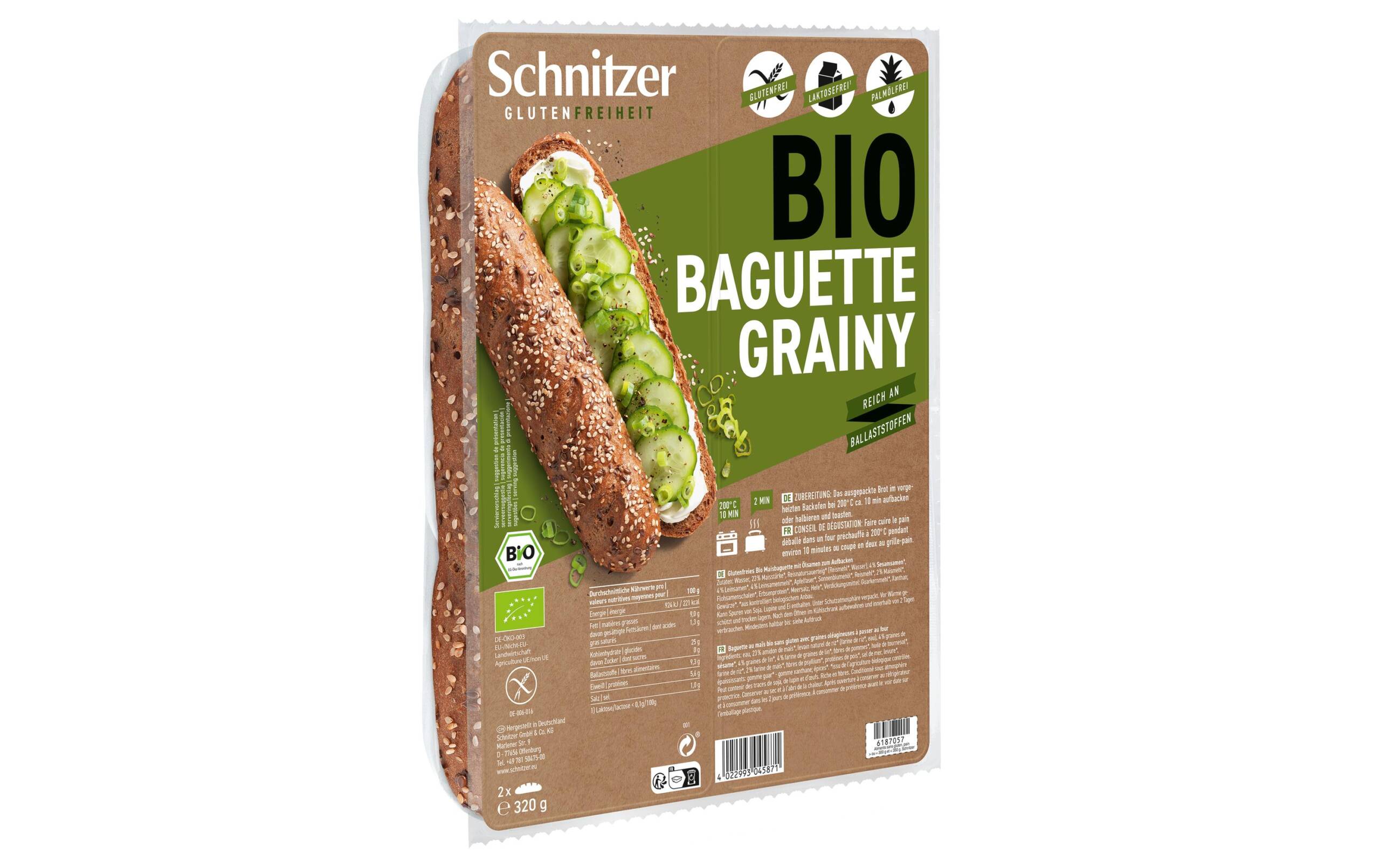 Bio Baguette Grainy 2 Aufbackbrote gf 2x160g